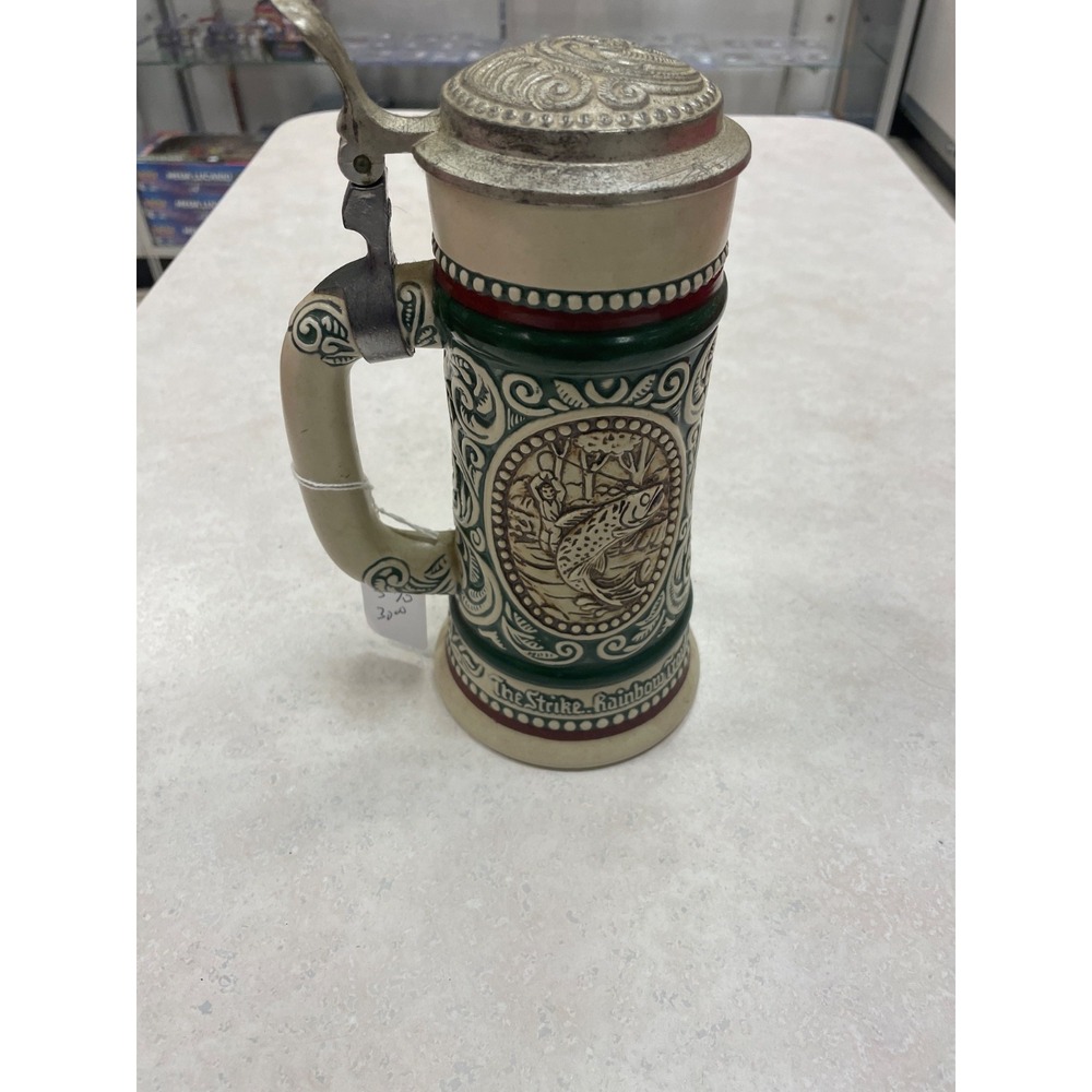 Avon Lidded Beer Stein 1978 Handcrafted in Brazil by Ceramarte Hunting & Fishing